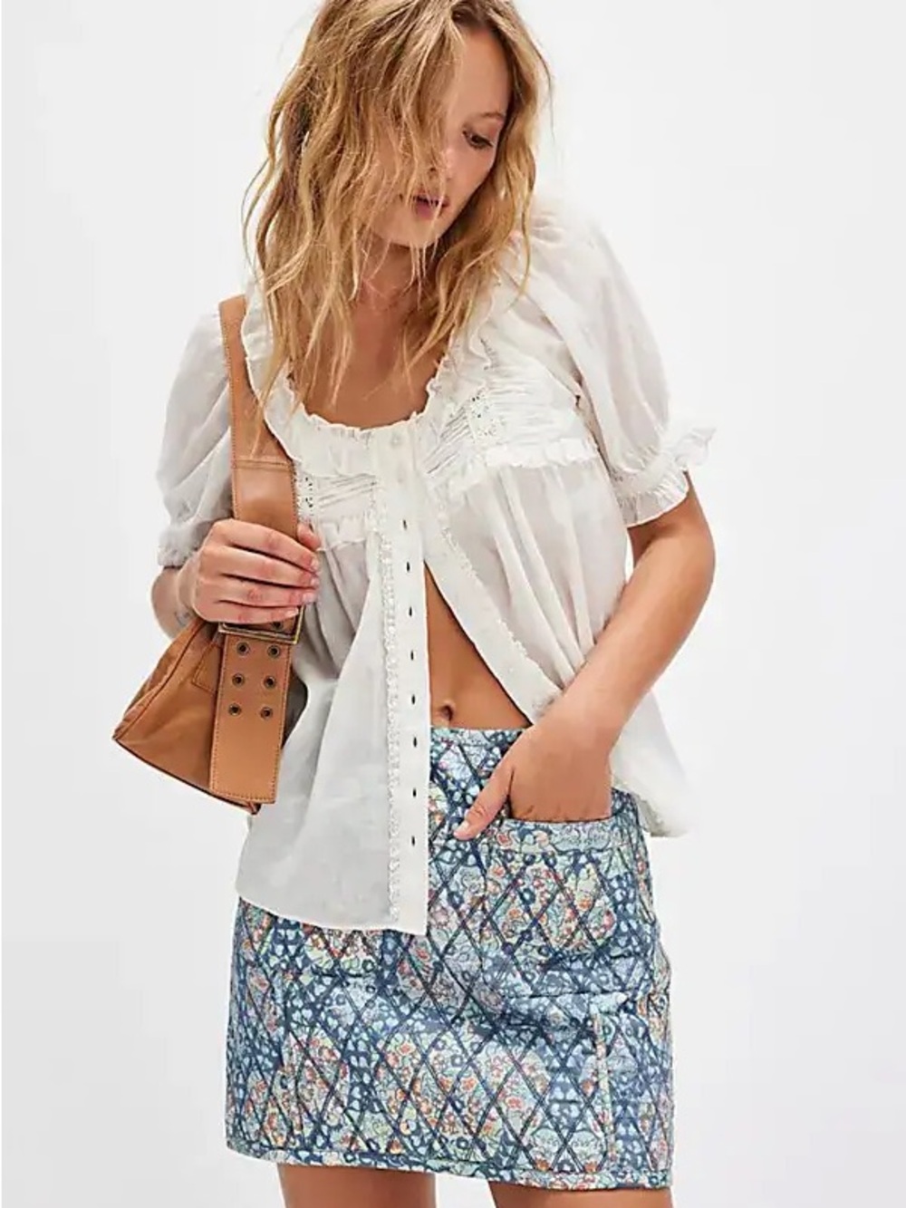 Free People Darla Quilted paisley floral Mini Skirt